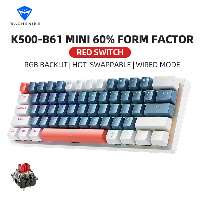 Machenike K500-B61 Mini Mechanical Keybaord 60% Form Factor 61Keys Gaming Keybaord Wired Full Key Hot-Swappable RGB Backlit Freshtrendingproduct