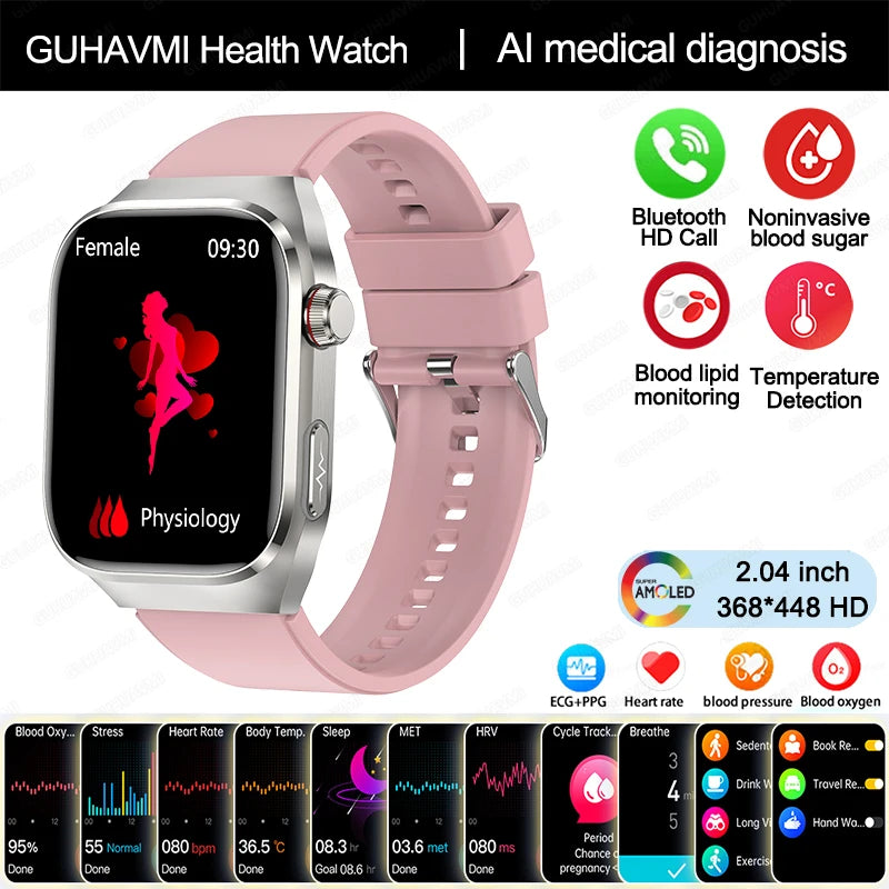 2024 New Uric Acid Blood Fat Smartwatch ECG Blood Glucose Heart Rate Blood Pressure Health Monitoring Smart Watch For HUAWEI IOS Freshtrendingproduct