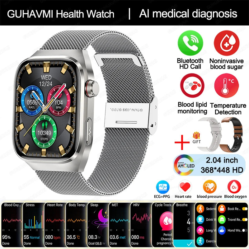 2024 New Uric Acid Blood Fat Smartwatch ECG Blood Glucose Heart Rate Blood Pressure Health Monitoring Smart Watch For HUAWEI IOS Freshtrendingproduct