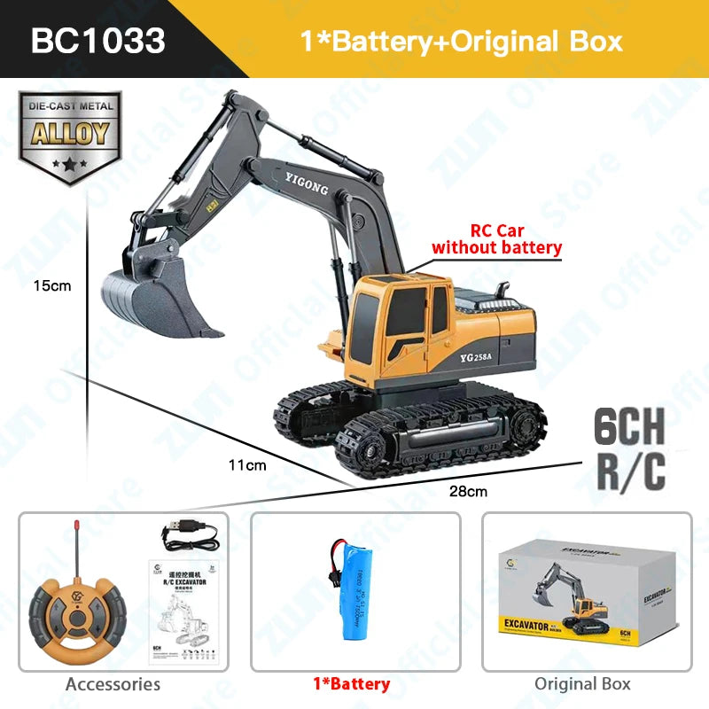 ZWN 2.4G Remote Control Excavator Dump Truck RC Model Car Toy Professional Alloy Plastic Simulation Construction Vehicle for Kid Freshtrendingproduct