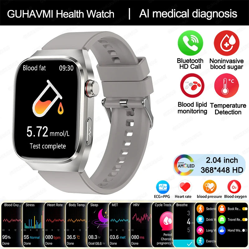 2024 New Uric Acid Blood Fat Smartwatch ECG Blood Glucose Heart Rate Blood Pressure Health Monitoring Smart Watch For HUAWEI IOS Freshtrendingproduct