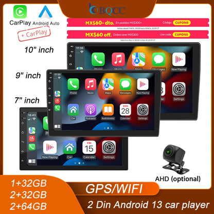 BQCC 4core 2 Din Car Radio Androidauto Carplay Android 13 GPS Car Audio 7"/9"/10" WIFI BT IPS Automotive Multimedia Player Freshtrendingproduct