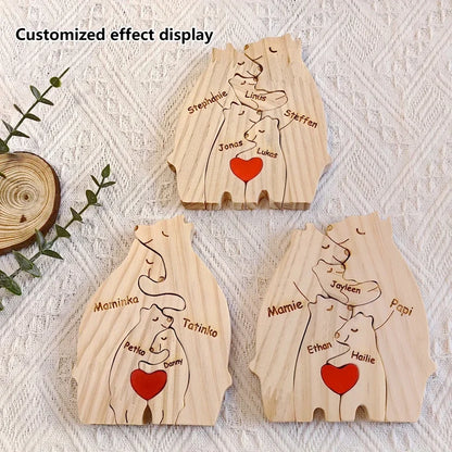 Art Wooden Bear Family Puzzle Personalized Name Custom Home Decor Thanksgiving Christmas Heartwarming Gift for Baby Mom Freshtrendingproduct