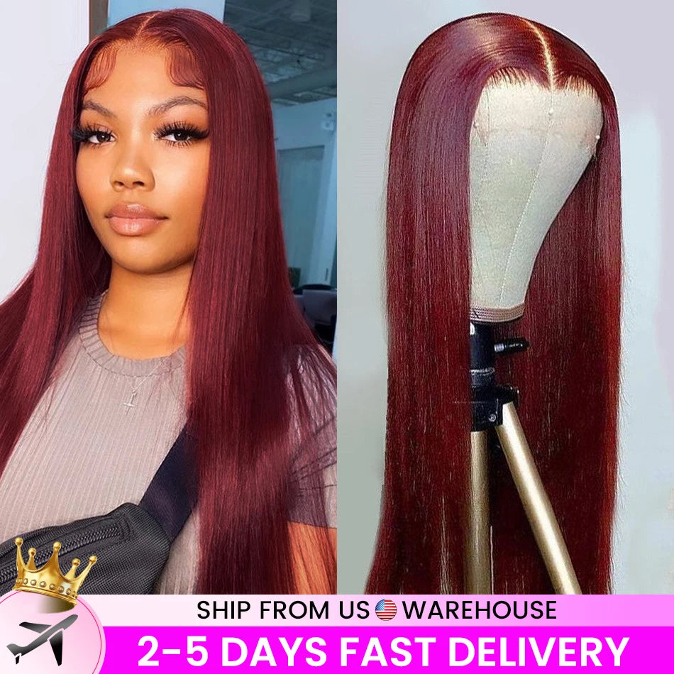 13x4 HD Lace Front Wig Human Hair Wigs 99J Red Burgundy Colored HD Transparent Pre Plucked Lace Frontal Human Hair Wigs Straight Freshtrendingproduct