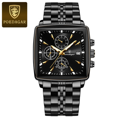 POEDAGAR Luxury Square Sport Man Wristwatch Waterproof Luminous Chronograph Quartz Men's Watches Stainless Steel Men Watch Reloj Freshtrendingproduct