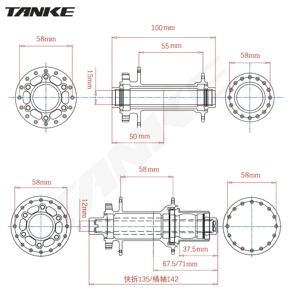 TANKE 120 Click Hub 6 Bearing MTB Mountain Bike Hub Front Rear 28 32 36 Holes QR Thru-axle Exchange Disc Brake Bicycle Hubs HG Freshtrendingproduct