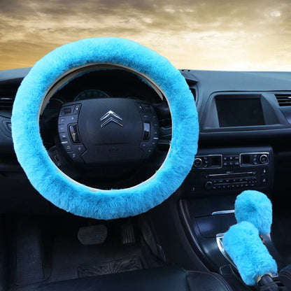 Artificial Rabbit Fur Car Steering Wheel Cover Warm Winter Car Handbrake Shift Cover Three-piece Set Heating Steering Wheel 38cm Freshtrendingproduct