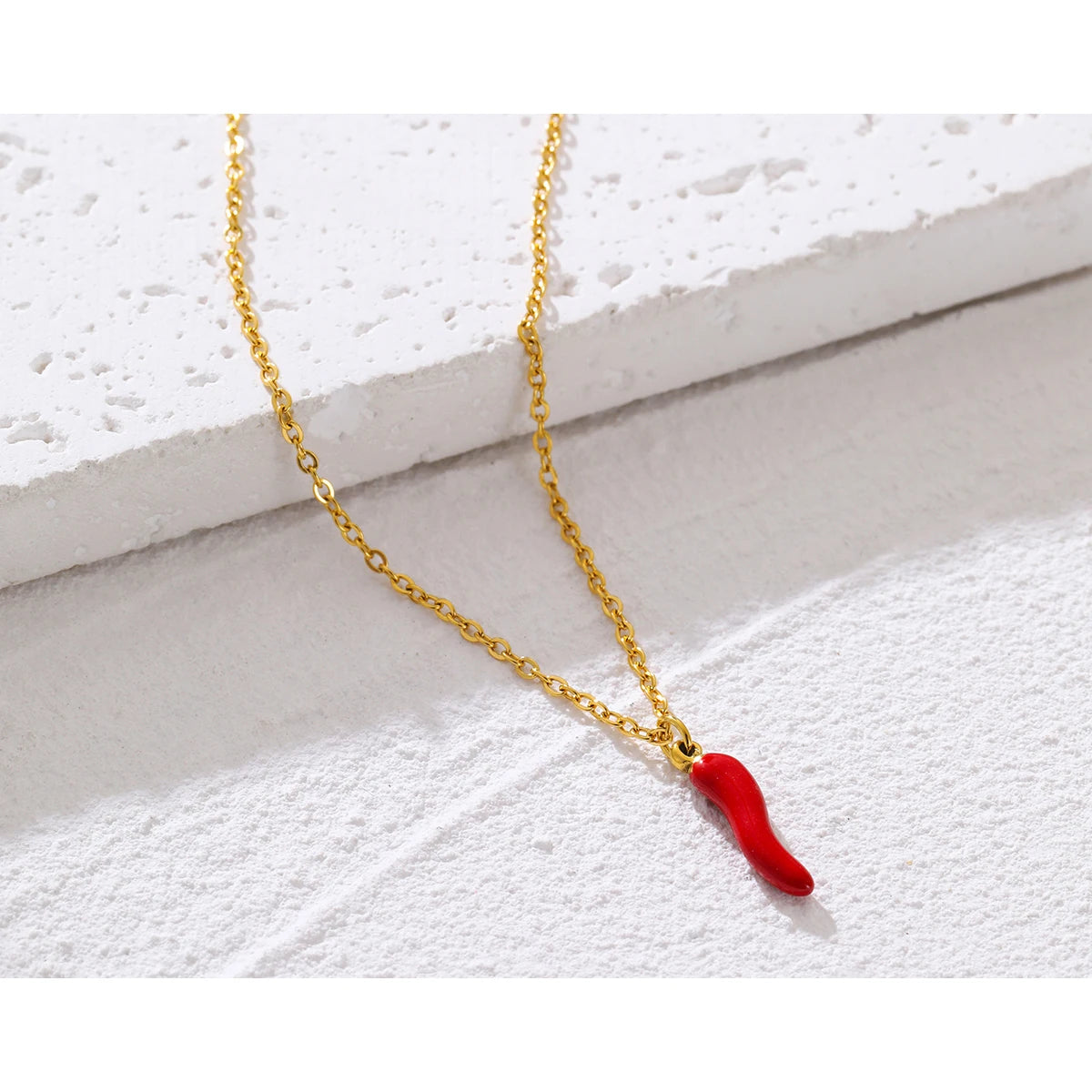 YACHAN Minimalist 18K Gold Plated Stainless Steel Chains Necklace for Women Creative Enamel Red Hot Pepper Pendant Cute Jewelry Freshtrendingproduct