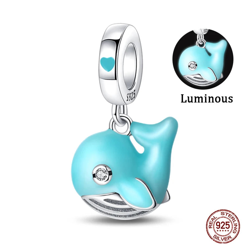 Fit Qikaola 925 Original Bracelets Blue Zircon Owl Luminous Sea Turtle Octopus 925 Silver Charms Beads DIY Birthday Jewelry Gift Freshtrendingproduct