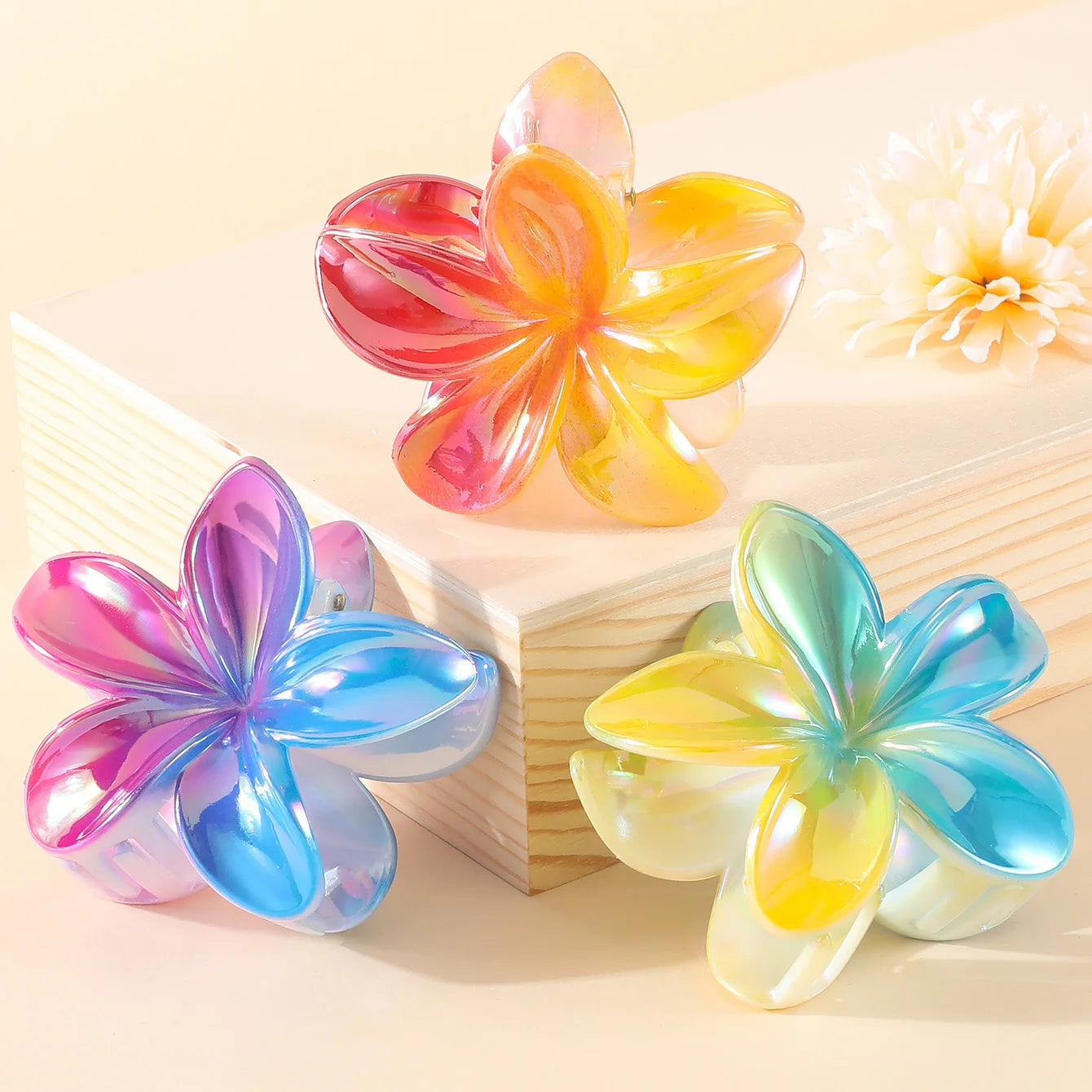 2/4/6pcs Fashion Women Flower Hair Claws Hawaiian Gradient Hair Clips Vacation Beach Style Hairpins Hair Accessories ﻿ Freshtrendingproduct