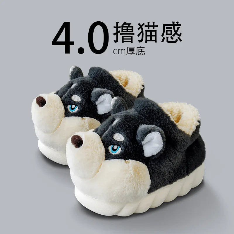 Women Indoor Cotton Slippers Cute Cartoon Dog Winter Warm Shoes Couples Home Floor Slides Anti-slip  Female Male House Footwear Freshtrendingproduct