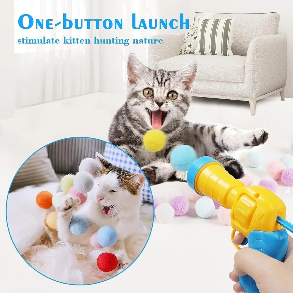 Plush Ball Shooting Gun Cat Toys Interactive Kittens Mini Pompoms Launcher Games Pet Accessories Supplies Indoor Cats Self Play Freshtrendingproduct