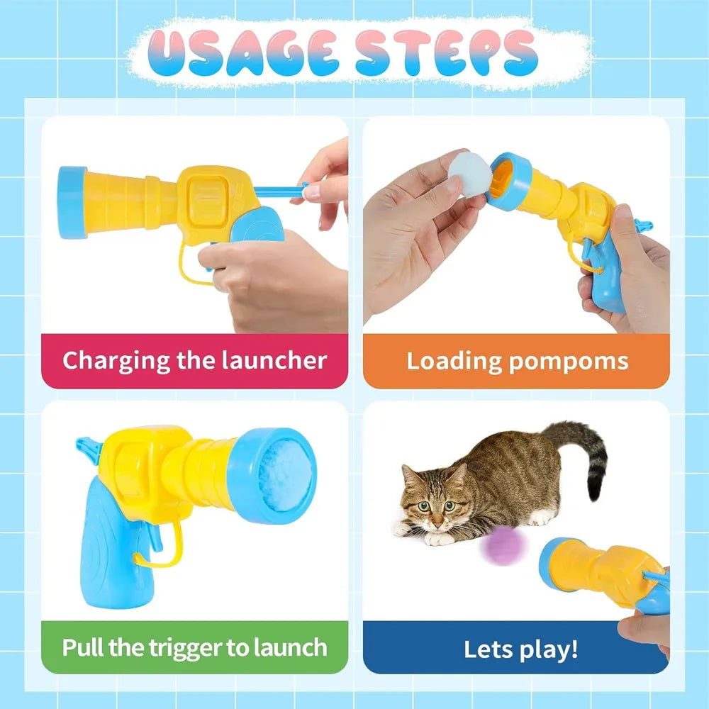 Plush Ball Shooting Gun Cat Toys Interactive Kittens Mini Pompoms Launcher Games Pet Accessories Supplies Indoor Cats Self Play Freshtrendingproduct