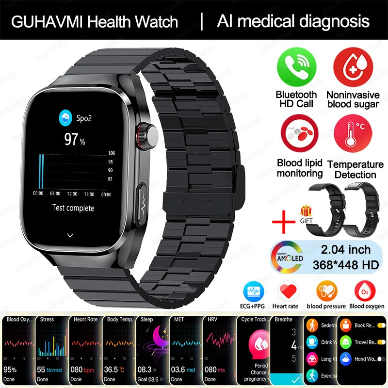 2024 New Uric Acid Blood Fat Smartwatch ECG Blood Glucose Heart Rate Blood Pressure Health Monitoring Smart Watch For HUAWEI IOS Freshtrendingproduct