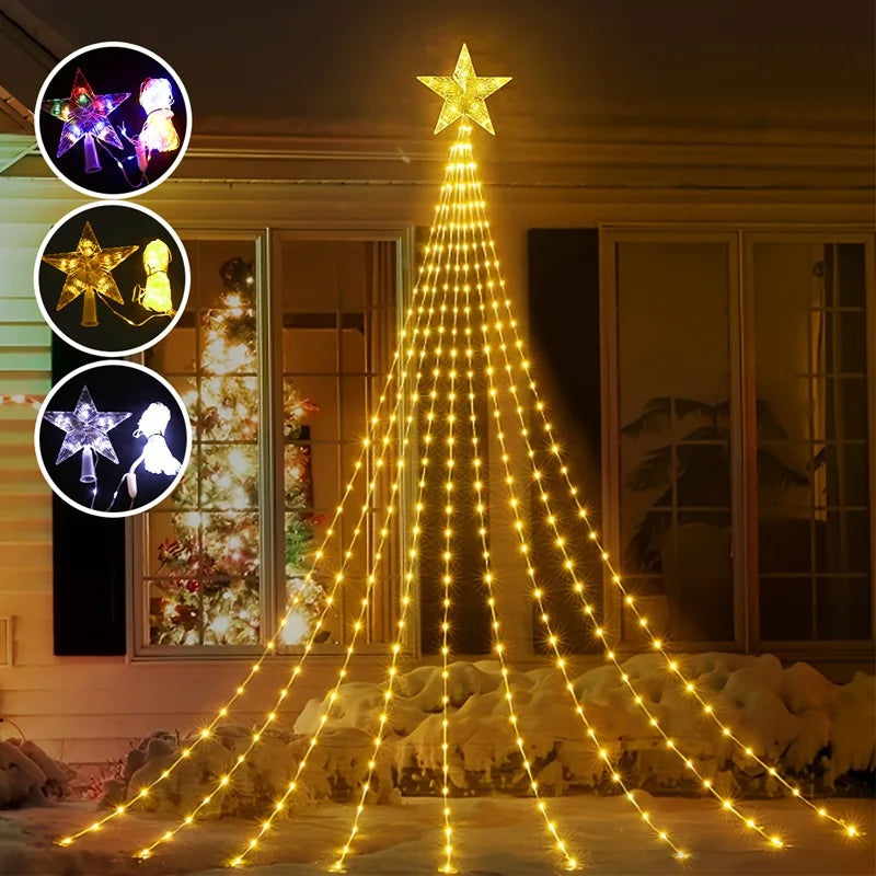 Christmas Waterfall Fairy String Lights with Topper Star, Christmas Tree Decorations for Home 2024 Navidad Natal New Year 2025 Freshtrendingproduct