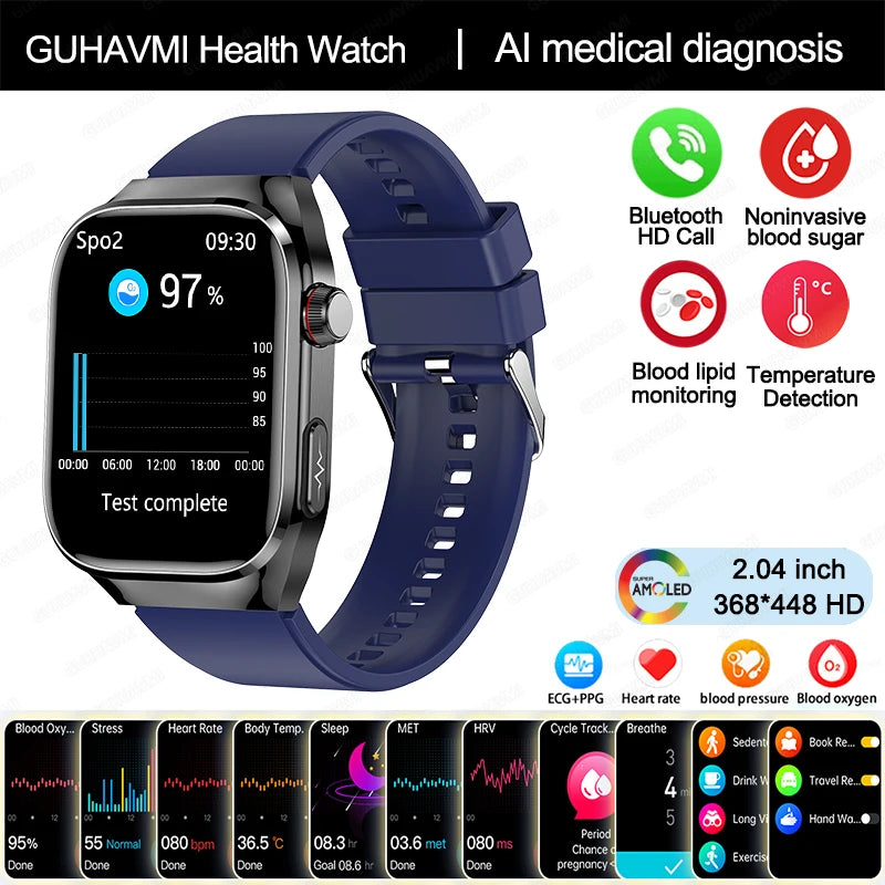 2024 New Uric Acid Blood Fat Smartwatch ECG Blood Glucose Heart Rate Blood Pressure Health Monitoring Smart Watch For HUAWEI IOS Freshtrendingproduct