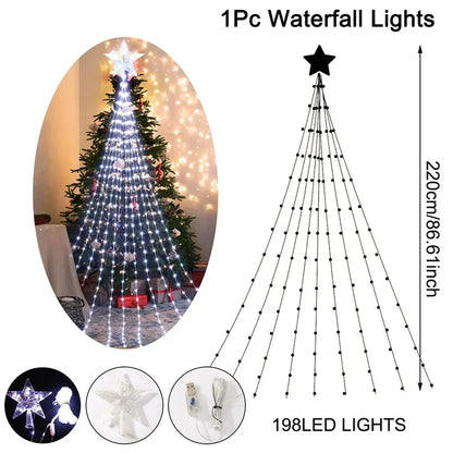 Christmas Waterfall Fairy String Lights with Topper Star, Christmas Tree Decorations for Home 2024 Navidad Natal New Year 2025 Freshtrendingproduct