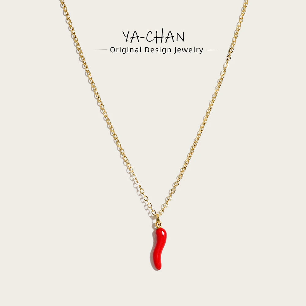 YACHAN Minimalist 18K Gold Plated Stainless Steel Chains Necklace for Women Creative Enamel Red Hot Pepper Pendant Cute Jewelry Freshtrendingproduct