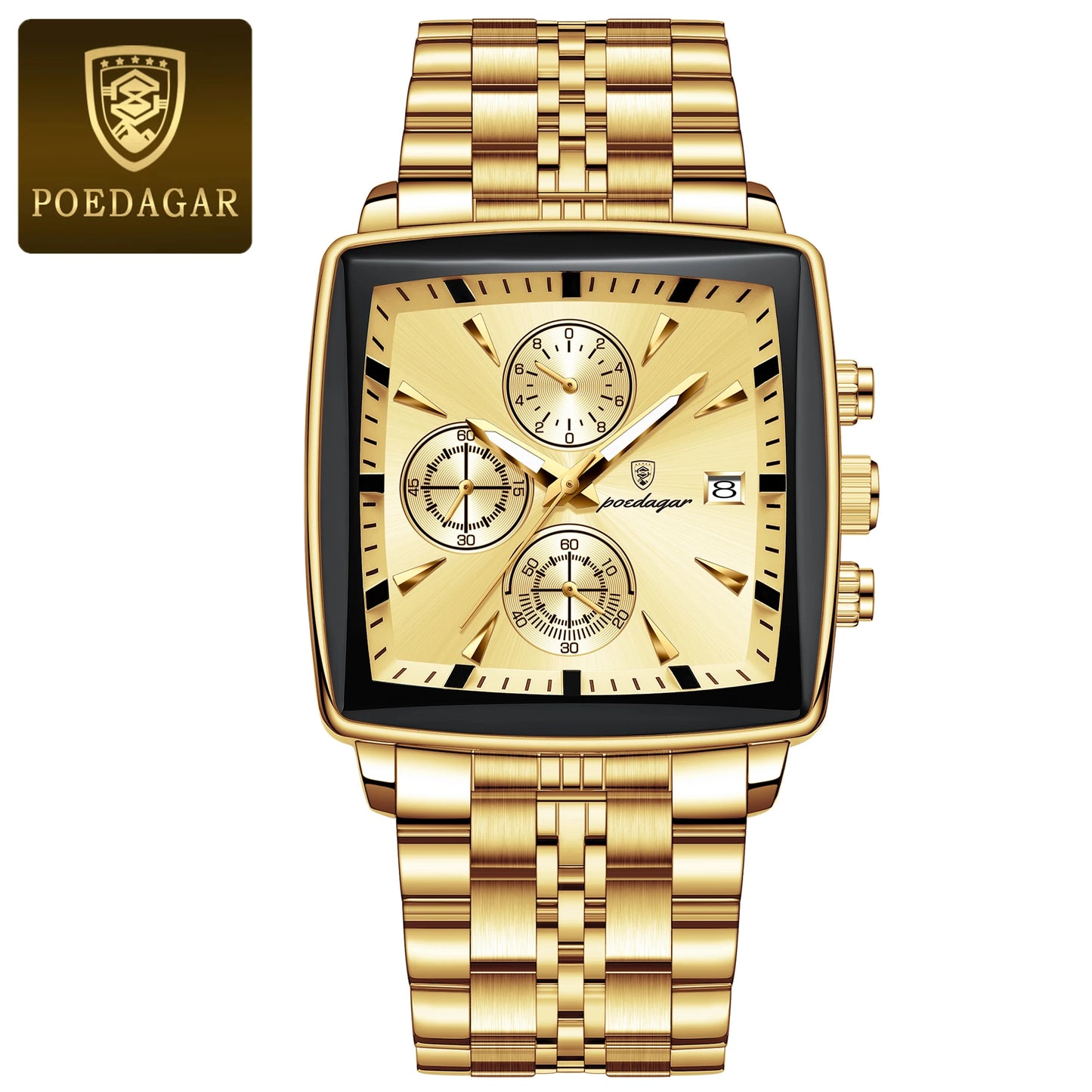 POEDAGAR Luxury Square Sport Man Wristwatch Waterproof Luminous Chronograph Quartz Men's Watches Stainless Steel Men Watch Reloj Freshtrendingproduct