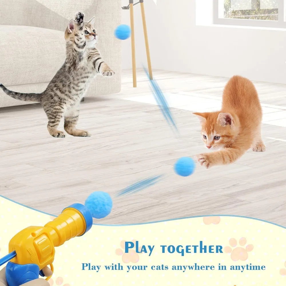 Plush Ball Shooting Gun Cat Toys Interactive Kittens Mini Pompoms Launcher Games Pet Accessories Supplies Indoor Cats Self Play Freshtrendingproduct