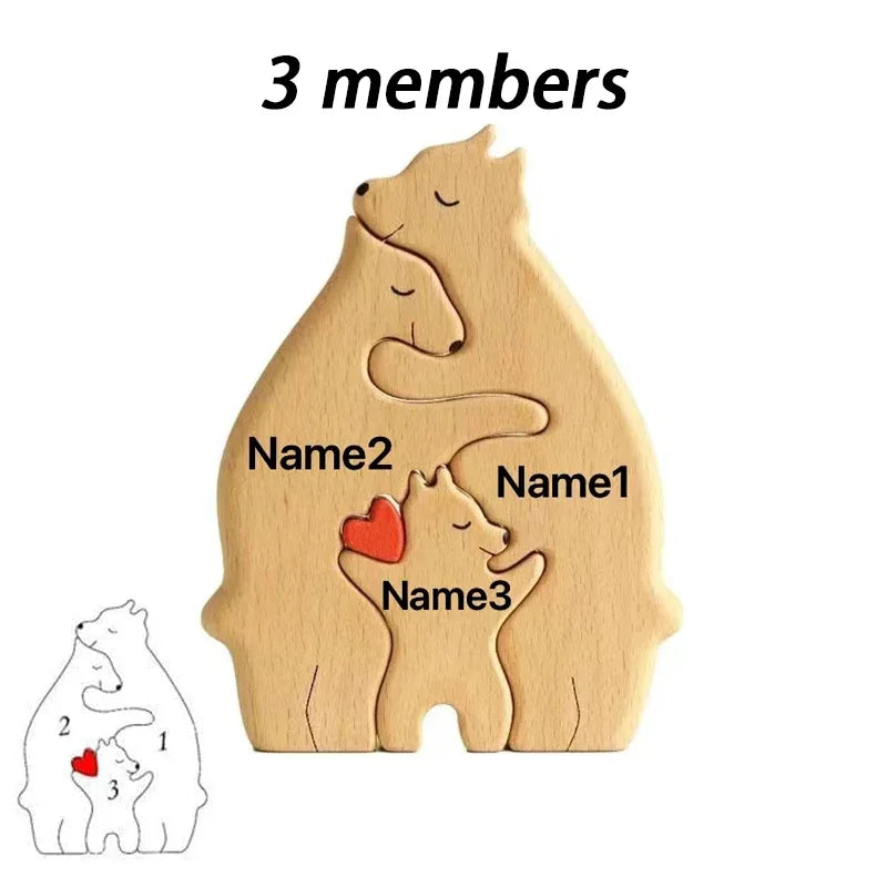 Art Wooden Bear Family Puzzle Personalized Name Custom Home Decor Thanksgiving Christmas Heartwarming Gift for Baby Mom Freshtrendingproduct