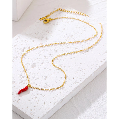 YACHAN Minimalist 18K Gold Plated Stainless Steel Chains Necklace for Women Creative Enamel Red Hot Pepper Pendant Cute Jewelry Freshtrendingproduct