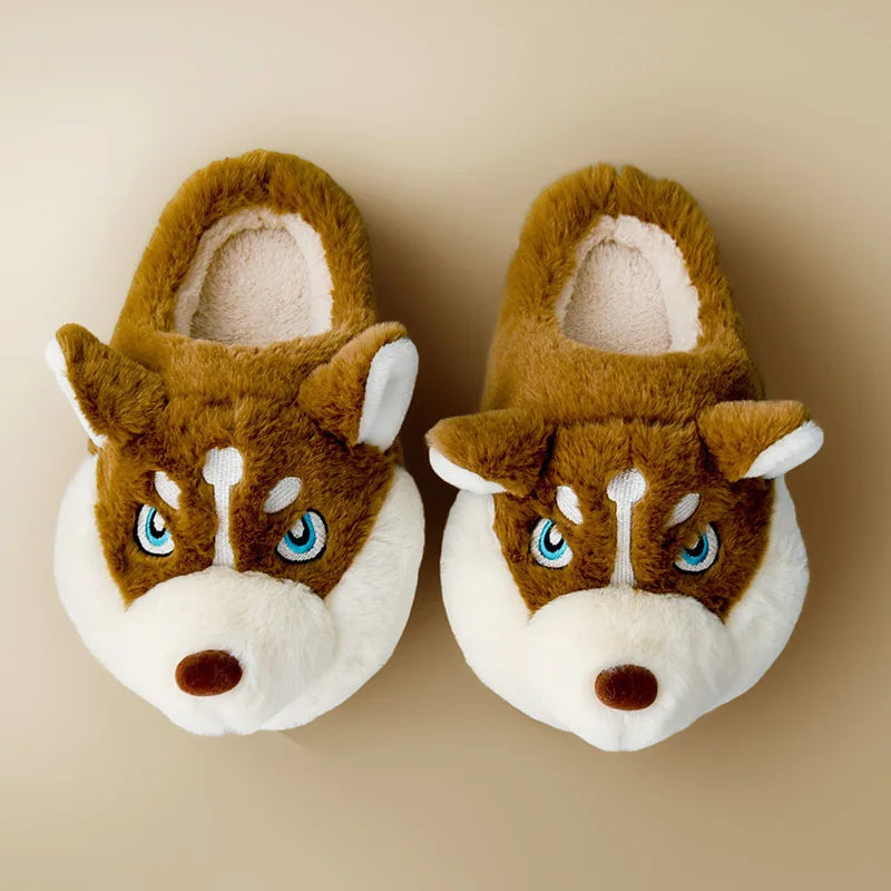 Women Indoor Cotton Slippers Cute Cartoon Dog Winter Warm Shoes Couples Home Floor Slides Anti-slip  Female Male House Footwear Freshtrendingproduct