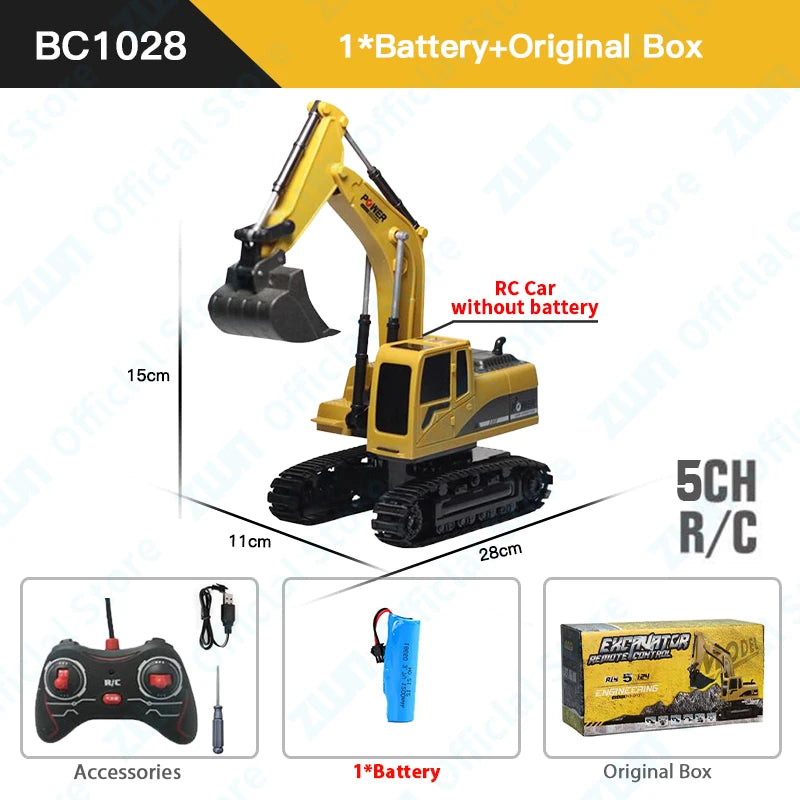 ZWN 2.4G Remote Control Excavator Dump Truck RC Model Car Toy Professional Alloy Plastic Simulation Construction Vehicle for Kid Freshtrendingproduct