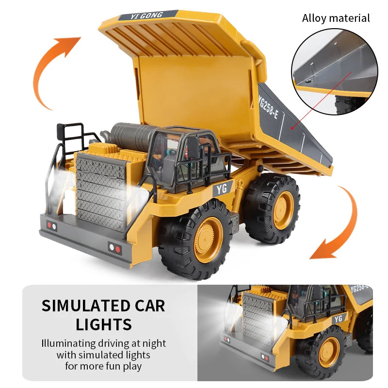 ZWN 2.4G Remote Control Excavator Dump Truck RC Model Car Toy Professional Alloy Plastic Simulation Construction Vehicle for Kid Freshtrendingproduct