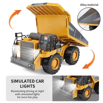 ZWN 2.4G Remote Control Excavator Dump Truck RC Model Car Toy Professional Alloy Plastic Simulation Construction Vehicle for Kid Freshtrendingproduct