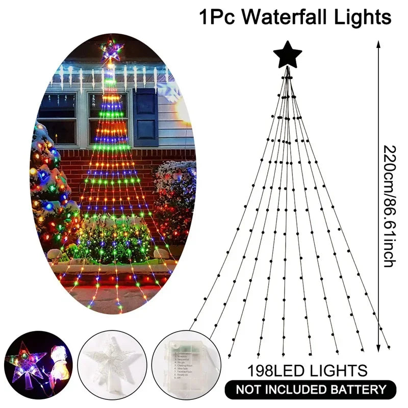 Christmas Waterfall Fairy String Lights with Topper Star, Christmas Tree Decorations for Home 2024 Navidad Natal New Year 2025 Freshtrendingproduct