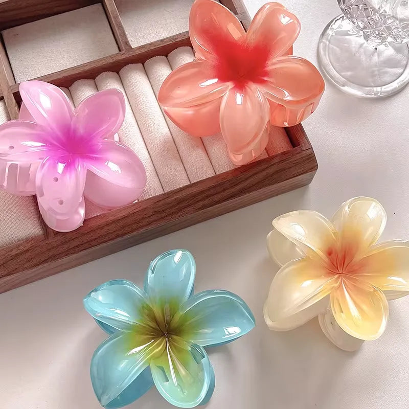 2/4/6pcs Fashion Women Flower Hair Claws Hawaiian Gradient Hair Clips Vacation Beach Style Hairpins Hair Accessories ﻿ Freshtrendingproduct