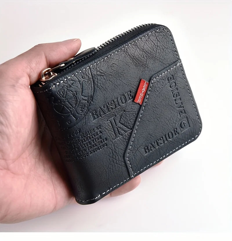 Men's Wallet Made of PU Wax Oil Skin Purse for Men Coin Purse Short Male Card Holder Wallets Zipper Around Money Coin Purse Freshtrendingproduct