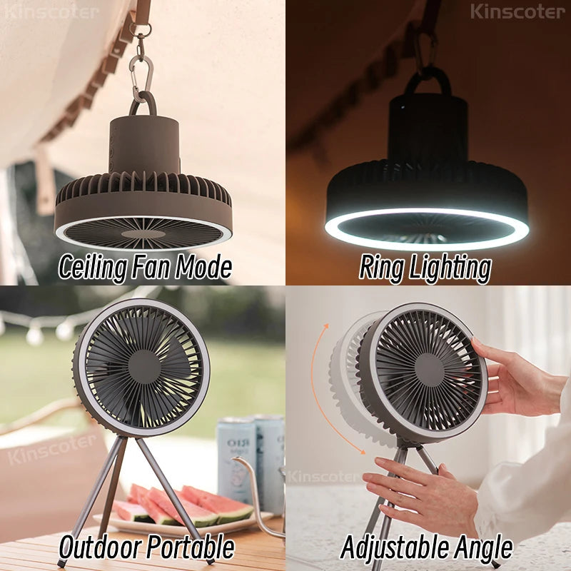 10000mAh 4000mAh Camping Fan Rechargeable Desktop Portable Circulator Wireless Ceiling Electric Fan with Power Bank LED Lighting Freshtrendingproduct