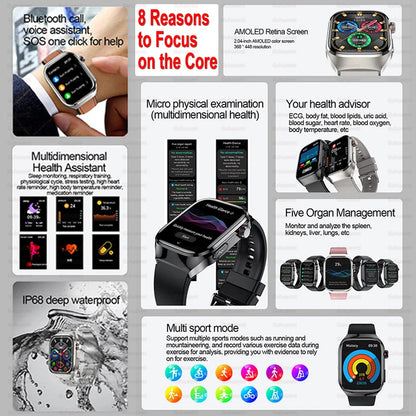 2024 New Uric Acid Blood Fat Smartwatch ECG Blood Glucose Heart Rate Blood Pressure Health Monitoring Smart Watch For HUAWEI IOS Freshtrendingproduct