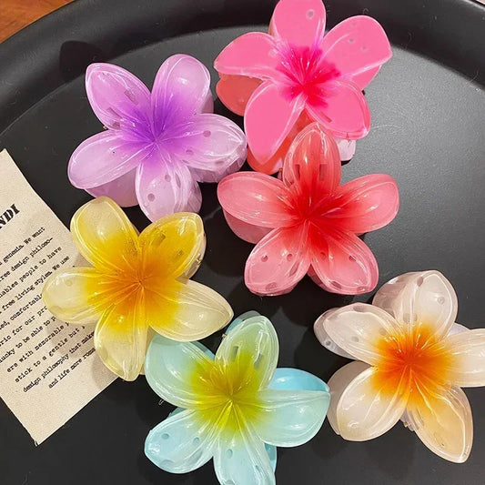 2/4/6pcs Fashion Women Flower Hair Claws Hawaiian Gradient Hair Clips Vacation Beach Style Hairpins Hair Accessories ﻿ Freshtrendingproduct