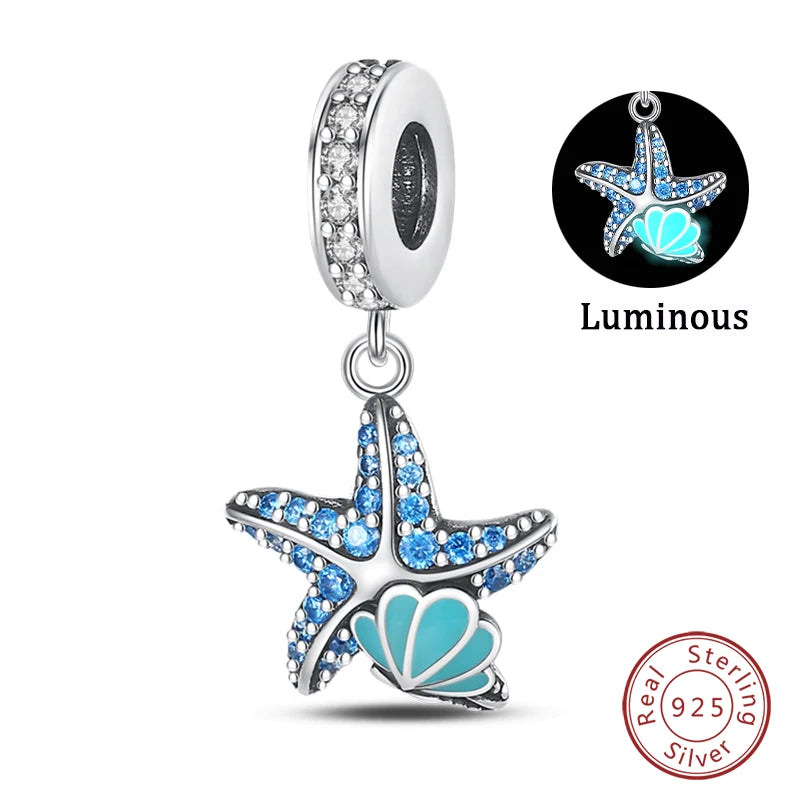 Fit Qikaola 925 Original Bracelets Blue Zircon Owl Luminous Sea Turtle Octopus 925 Silver Charms Beads DIY Birthday Jewelry Gift Freshtrendingproduct