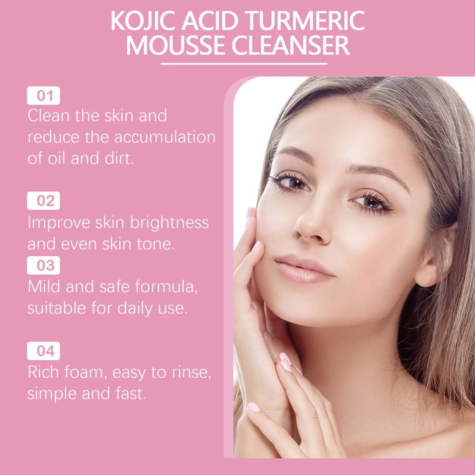 Turmeric Kojic Acid Foaming Facial Cleanser Brightening Deep Cleansing Oil Control Shrinking Pores Hydrating Soothing Face Wash Freshtrendingproduct