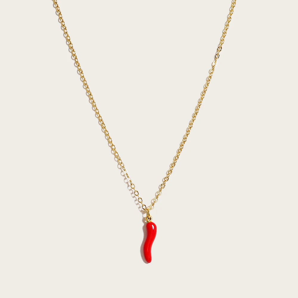 YACHAN Minimalist 18K Gold Plated Stainless Steel Chains Necklace for Women Creative Enamel Red Hot Pepper Pendant Cute Jewelry Freshtrendingproduct