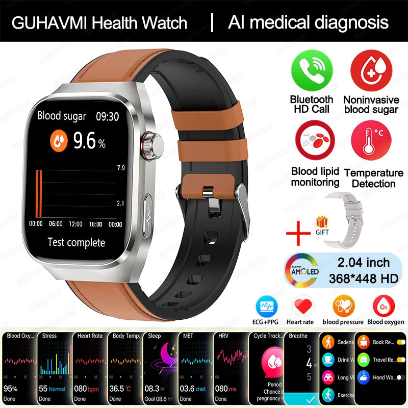 2024 New Uric Acid Blood Fat Smartwatch ECG Blood Glucose Heart Rate Blood Pressure Health Monitoring Smart Watch For HUAWEI IOS Freshtrendingproduct