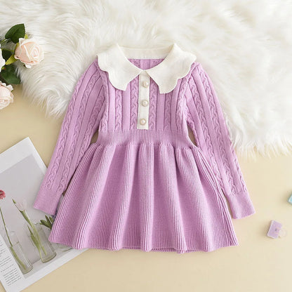 Winter Girls Knitting Wool Long Sleeve Dress Autumn Girls Baby Ruffle Knitted Princess Sweater Dress Casual Clothes Freshtrendingproduct