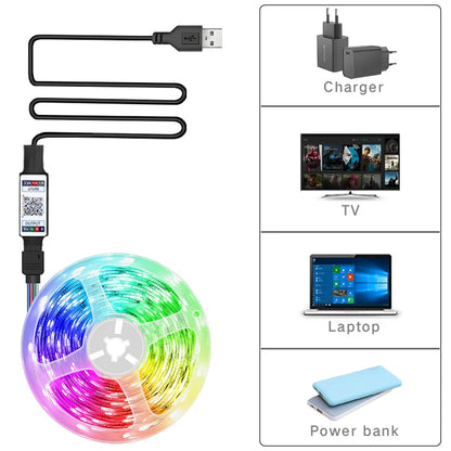 RGB 5050 Led Strip Light Bluetooth App 5V USB Led Tape Flexible Ribbon Diode Tape for TV Backlight Gaming Room Decoration Freshtrendingproduct