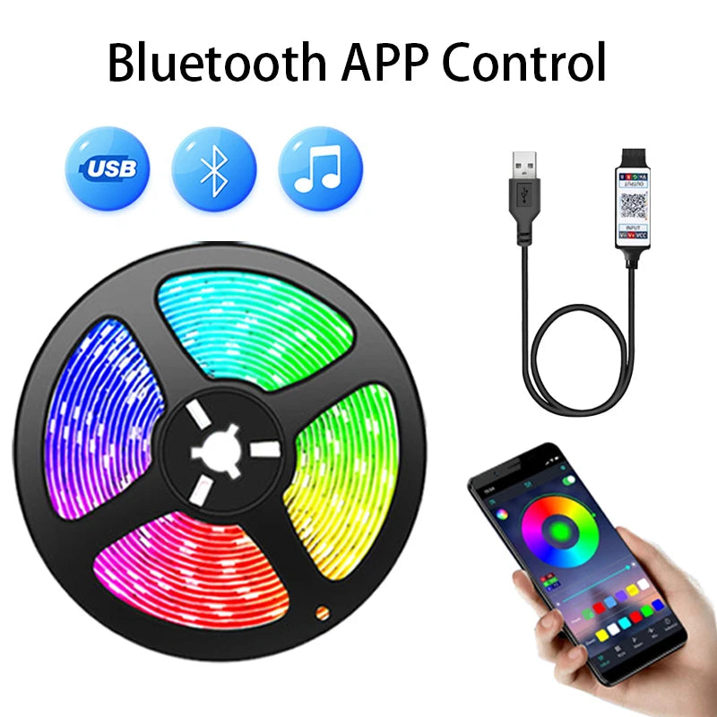 RGB 5050 Led Strip Light Bluetooth App 5V USB Led Tape Flexible Ribbon Diode Tape for TV Backlight Gaming Room Decoration Freshtrendingproduct